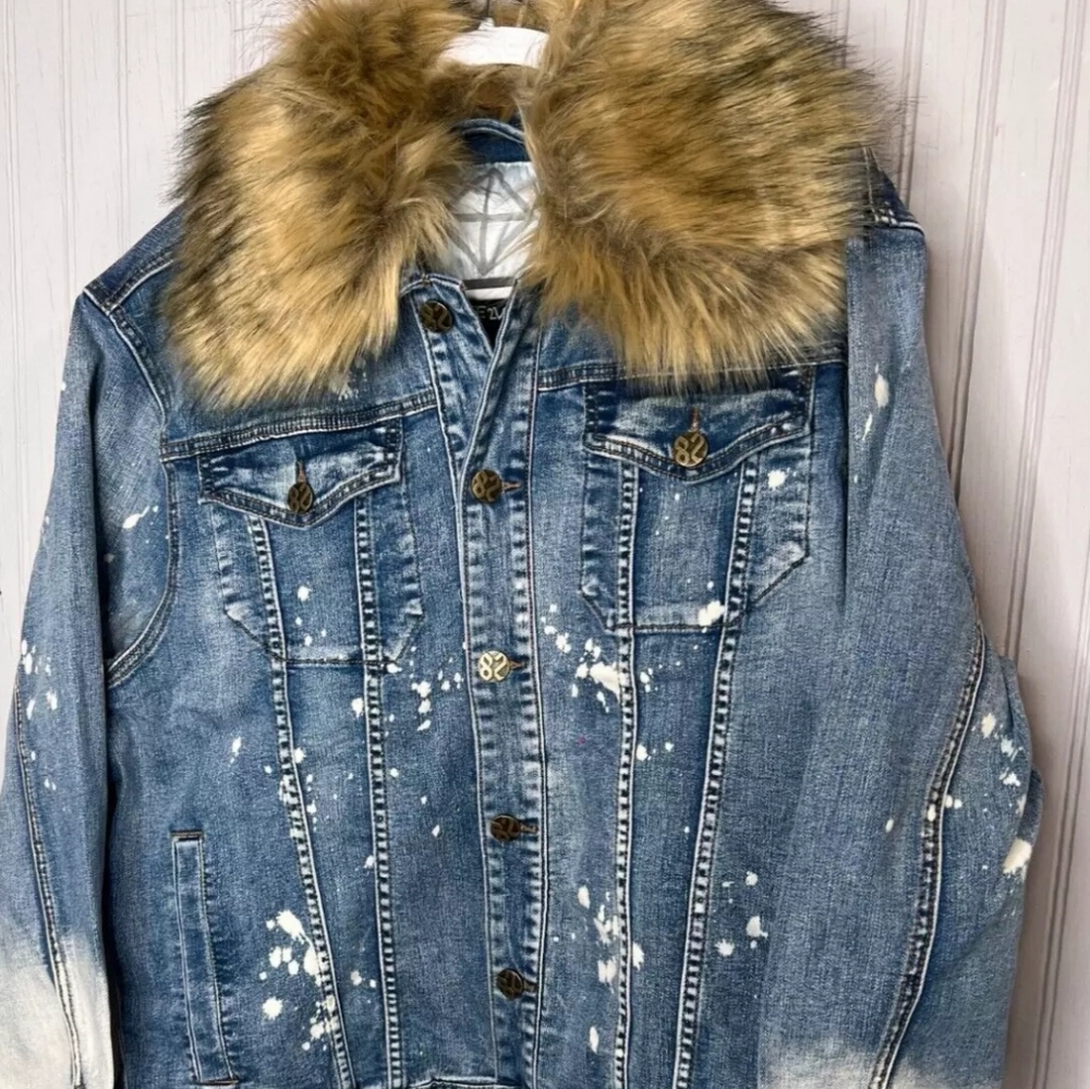 CREATE 2MRW Mens FUR COLLAR DENIM JACKET